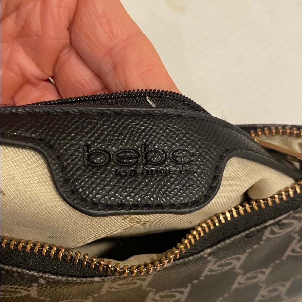 Bebe Small Compact Monogram Brown & Gold Shoulder Bag with removable chain - Picture 11 of 16
